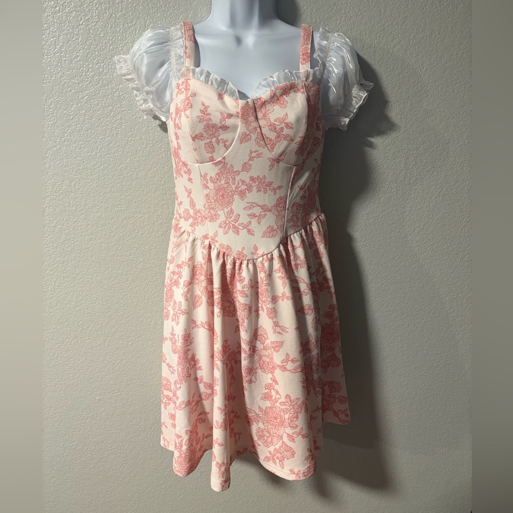 SHEIN Pink Floral Bustier Mini Dress on Cream